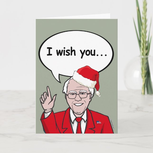 Tarjeta Festiva Bernie Sanders Claus les desea Navidades norteamer (Anverso)