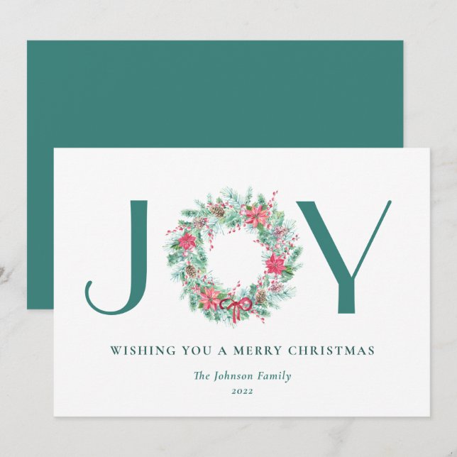 Tarjeta Festiva Berries acuarelas y Navidades de la vegetación JOY (Anverso / Reverso)
