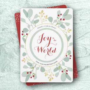 Tarjeta Festiva Berries Leaves Joy to the World Flat