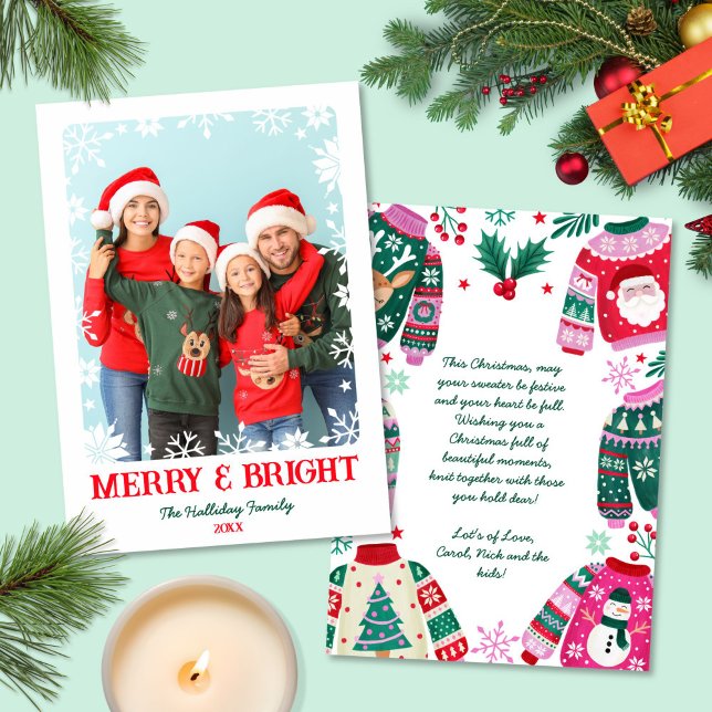 Tarjeta Festiva Berry and Bright Snowflakes 1 Photo Navidades (Merry and Bright Snowflakes 1 Photo Christmas Holiday Card)