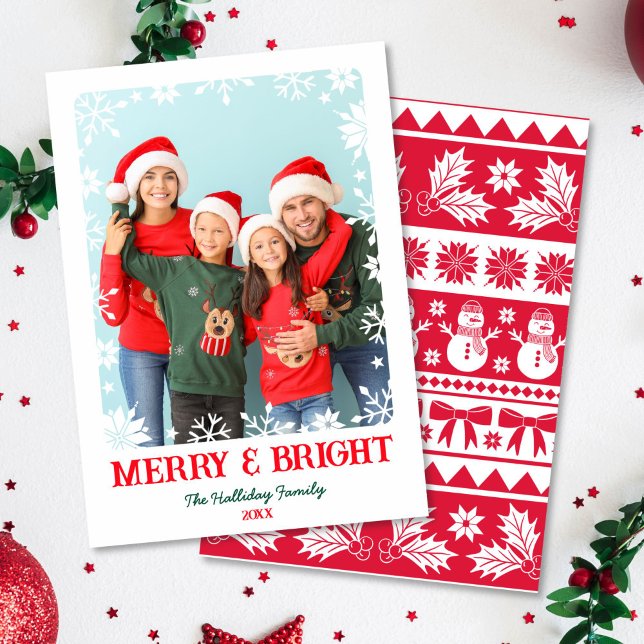 Tarjeta Festiva Berry and Bright Snowflakes 1 Photo Navidades (Merry and Bright Snowflakes 1 Photo Christmas Holiday Card)