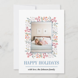 Tarjeta Festiva Berry, borde foliar Navidades de Felices Fiestas