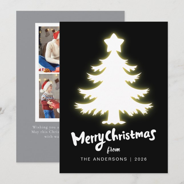 Tarjeta Festiva Berry Branch Frame Christmas Family 2 Photo (Anverso / Reverso)