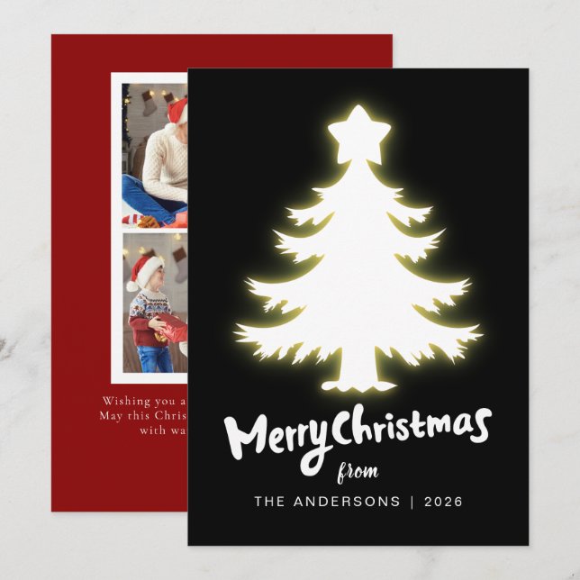 Tarjeta Festiva Berry Branch Frame Christmas Family 2 Photo (Anverso / Reverso)