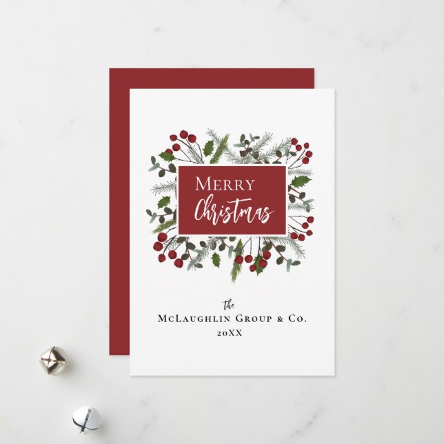 Tarjeta Festiva Berry Branches Frame Company Name Modern (Anverso/Reverso In Situ)
