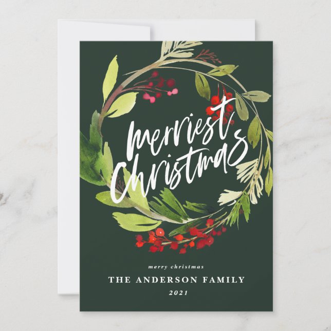 Tarjeta Festiva Berry de invierno con flores botánicas Navidades m (Anverso)
