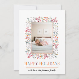 Tarjeta Festiva Berry, melocotón de hojas Felices vacaciones Navid