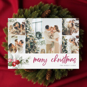 Tarjeta Festiva Berry Merry Christmas Brush Calligraphy Foto