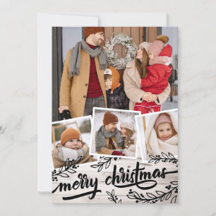 Tarjeta Festiva Berry Twig Pale Wood Collage de fotos Feliz Navida