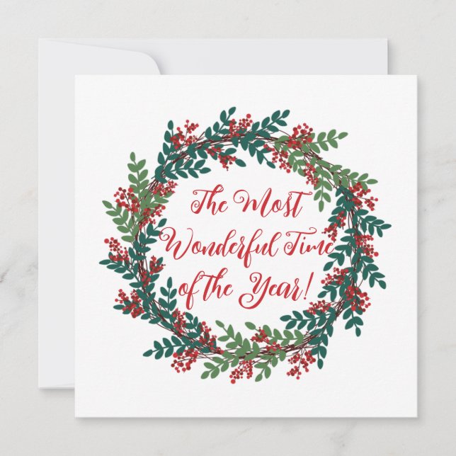 Tarjeta Festiva Berry verde rojo maravilla tiempo Navidades Wreath (Anverso)