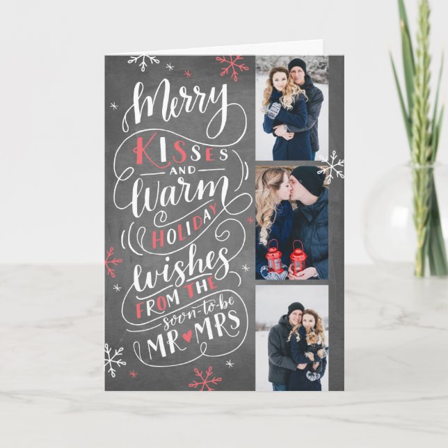 Tarjeta Festiva Besados de merry Deseos Cálidos Guardar Fecha 3 Fo (Anverso)