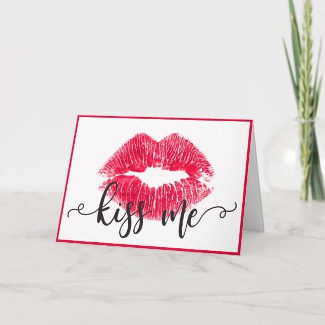 Tarjeta Festiva Bésame| Labios rojos | Día de San Valentín (Anverso)