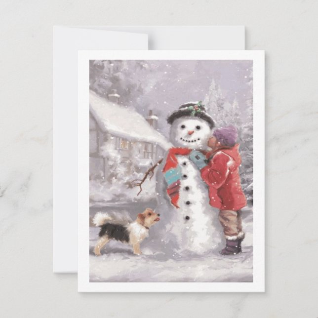 Tarjeta Festiva Besando A Navidades De Invierno Snowman (Anverso)