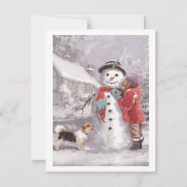 Tarjeta Festiva Besando A Navidades De Invierno Snowman