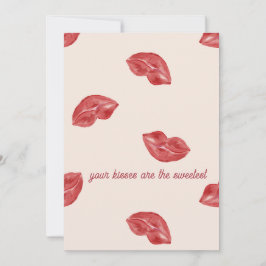 Tarjeta Festiva Besando labios rojos sobre fondo beige día de San 