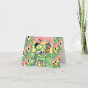 TARJETA FESTIVA BESANDO TORTUGAS DULCES CORAZONES, LINDOS TARPONES