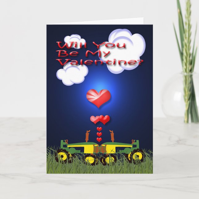 Tarjeta Festiva Besando tractores bajo el corazón (Anverso)