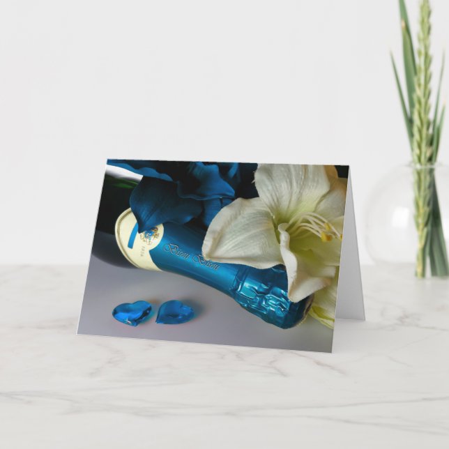 Tarjeta Festiva Besito de champán azul (Anverso)