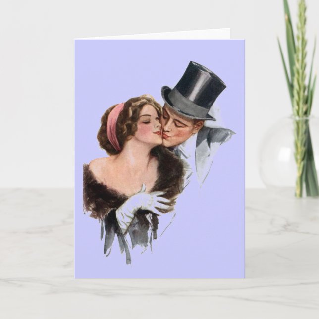 Tarjeta Festiva Beso de pareja vintage (Anverso)