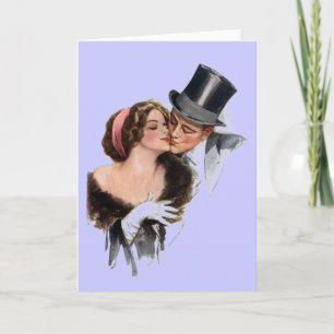 Tarjeta Festiva Beso de pareja vintage