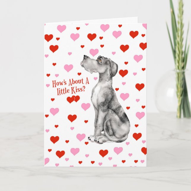 Tarjeta Festiva Beso del el día de San Valentín de great dane (Anverso)