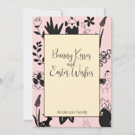 Tarjeta Festiva Besos conyugales y deseos de Pascua Pink Modern Fa