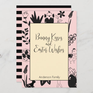 Tarjeta Festiva Besos conyugales y deseos de Pascua Pink Modern Fa