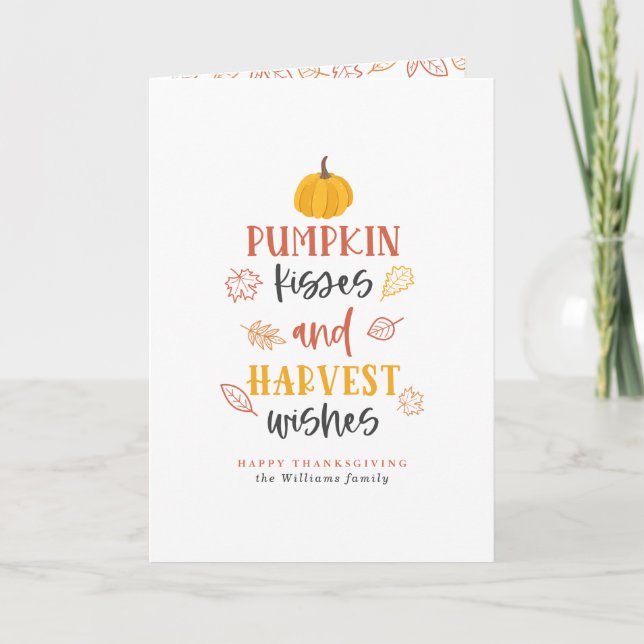 Tarjeta Festiva Besos de calabaza y deseo de cosecha Acción de Gra (Anverso)