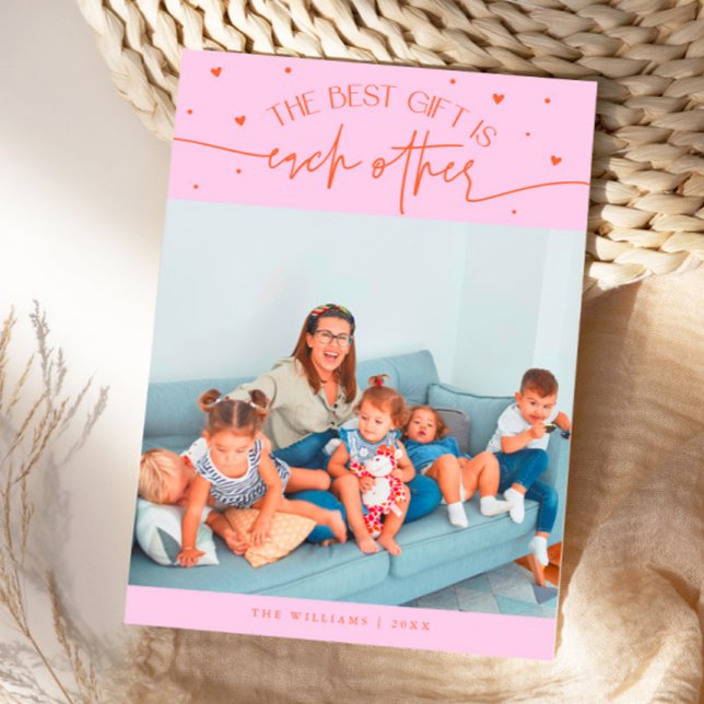 Tarjeta Festiva Best Gift Orange Pink Valentines Day Photo (Subido por el creador)