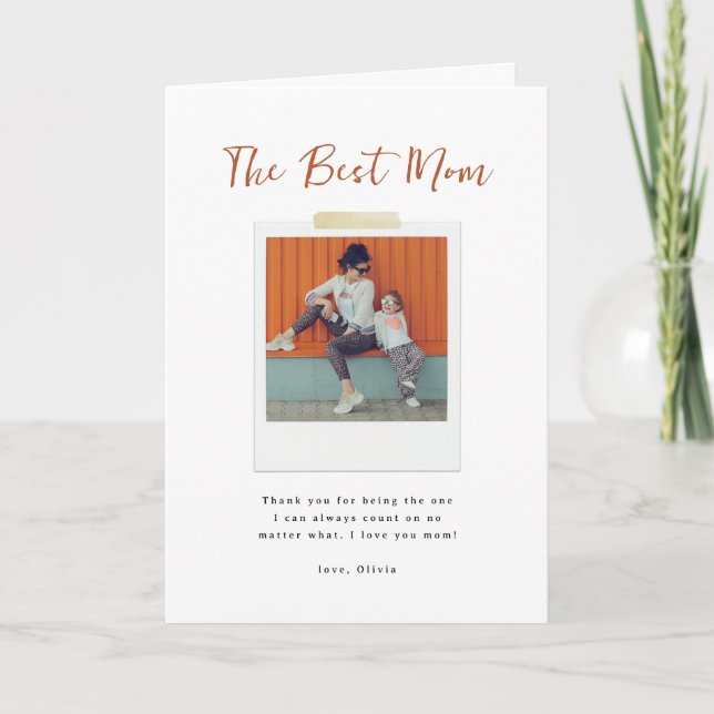 Tarjeta Festiva Best Mom Photo Minimal Script Design (Anverso)