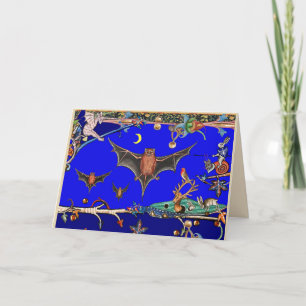 TARJETA FESTIVA BESTIARIO MEDIEVAL, MURCIÉLAGOS VOLADORES ANIMALES