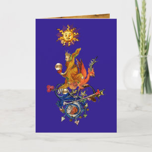 Tarjeta Festiva BESTIARIO MEDIEVAL RARO,ALQUIMISTA,DRAGÓN ROJO,Azu