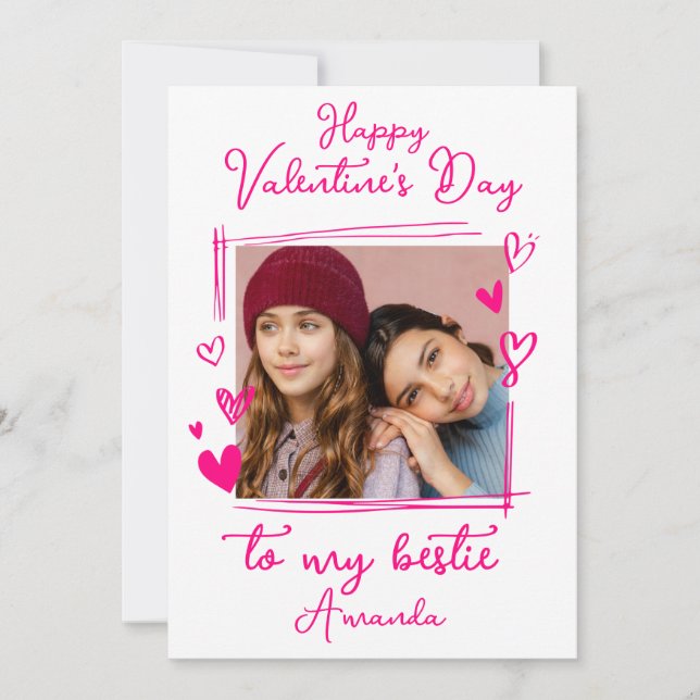 Tarjeta Festiva Bestie El día de San Valentín | Foto rosa brillant (Anverso)