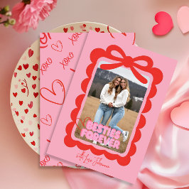 Tarjeta Festiva Besties Forever Pink Bow Galentine’s Photo