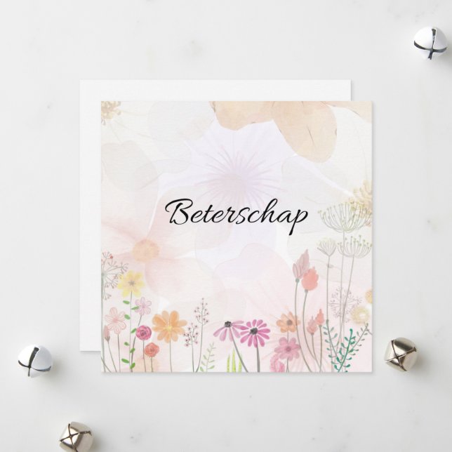 Tarjeta Festiva Beterschapskaart met bloemen (vierkant) (Anverso/Reverso In Situ)