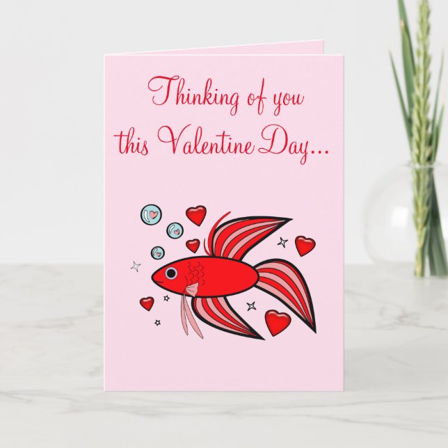 Tarjeta Festiva Betta Fish Red y Pink Valentine (Anverso)