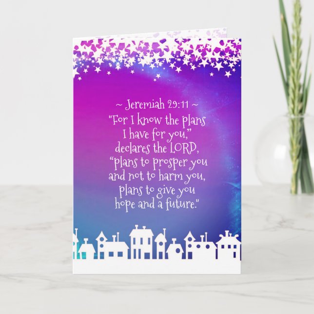 Tarjeta Festiva Biblia Verse Jeremiah 29:11 Aldea de Navidades (Anverso)