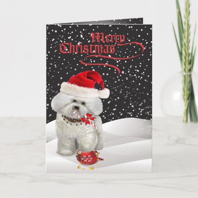 Tarjeta Festiva Bichon Frise A Merry Christmas Grecard (Anverso)