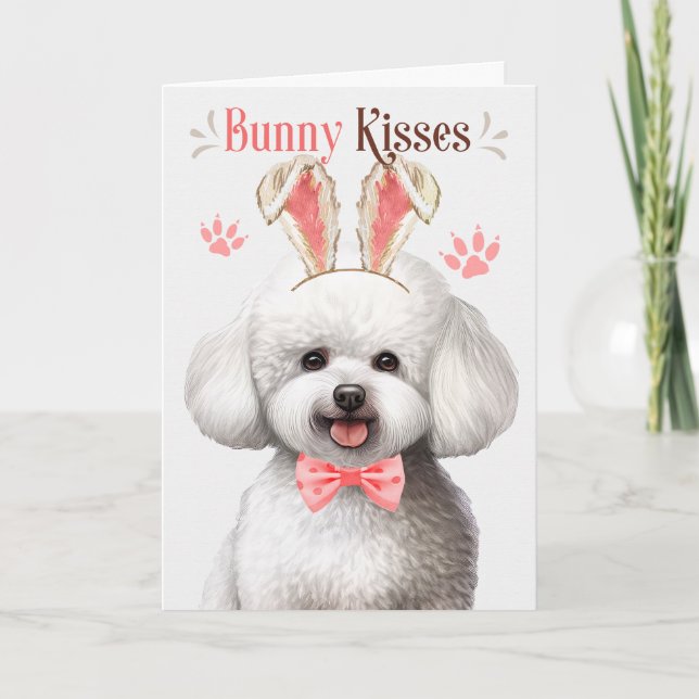 Tarjeta Festiva Bichon Frise Bunny Ears Easter Holiday Card (Anverso)