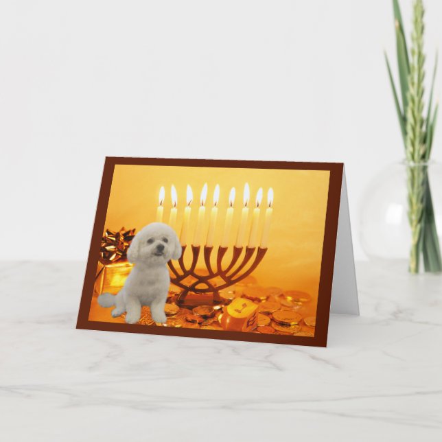 Tarjeta Festiva Bichon Frise Chanukah Card Menorah (Anverso)
