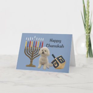 Tarjeta Festiva Bichon Frise Chanukah Card Menorah Dreidel