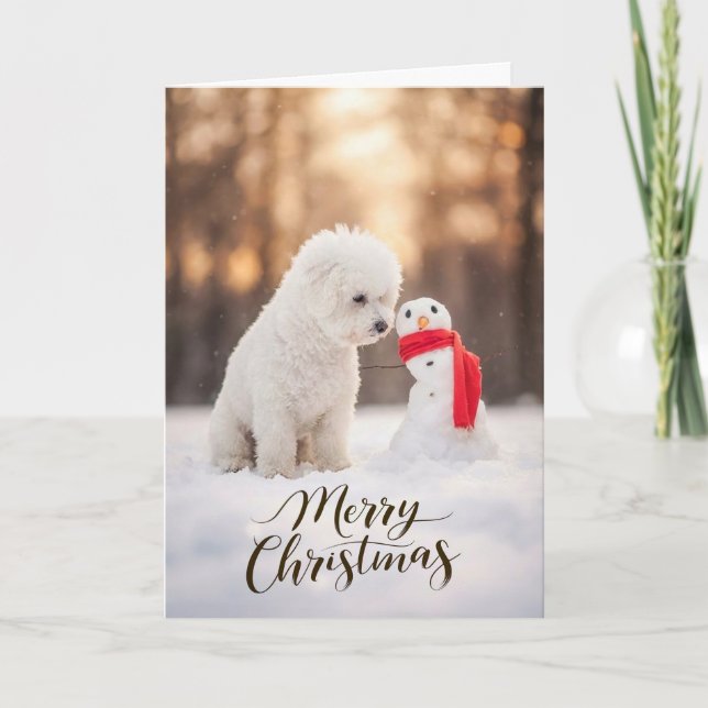 Tarjeta Festiva Bichon Frise Christmas Snowman (Anverso)