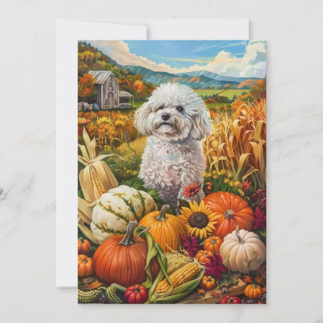Tarjeta Festiva Bichon Frise Dog Autumn Harvest Acción de Gracias (Anverso)