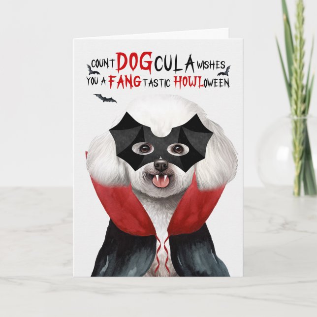 Tarjeta Festiva Bichon Frise Dog Funny Count DOGcula Halloween (Anverso)