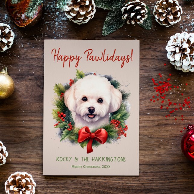 Tarjeta Festiva Bichon Frise Dog Navidades Felices Pawlidays (Subido por el creador)