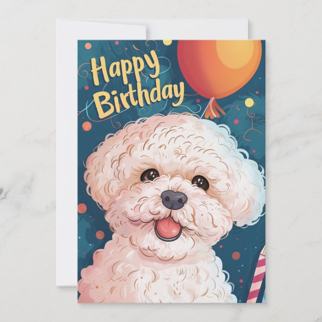 Tarjeta Festiva Bichon Frise Happy Birthday (Anverso)