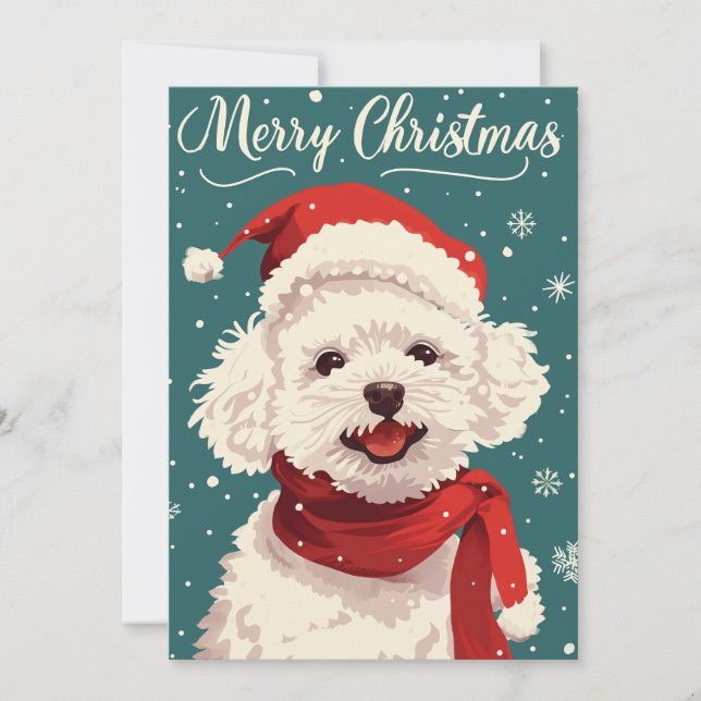 Tarjeta Festiva Bichon Frise Merry Christmas (Anverso)