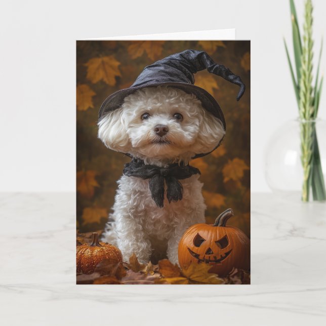 Tarjeta Festiva Bichon Witch Halloween (Anverso)
