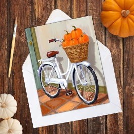 Tarjeta Festiva Bicicleta de Cesta de Calabaza Otoño Acuarela