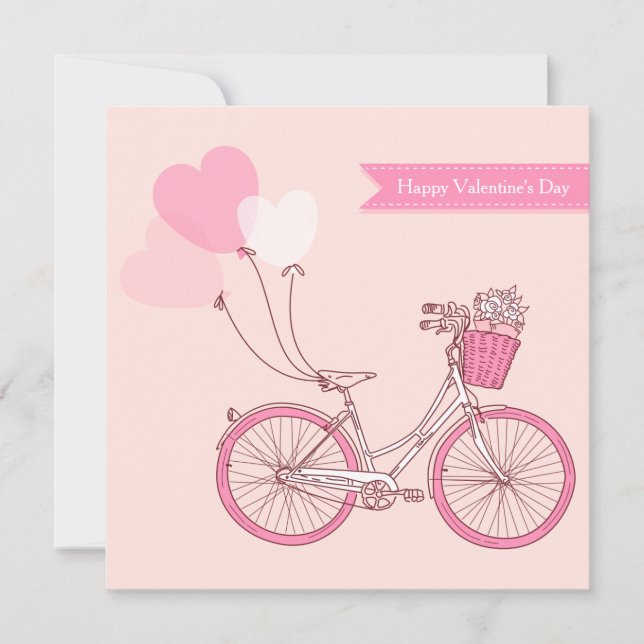 Tarjeta Festiva Bicicleta de época feliz Día de San Valentín (Anverso)